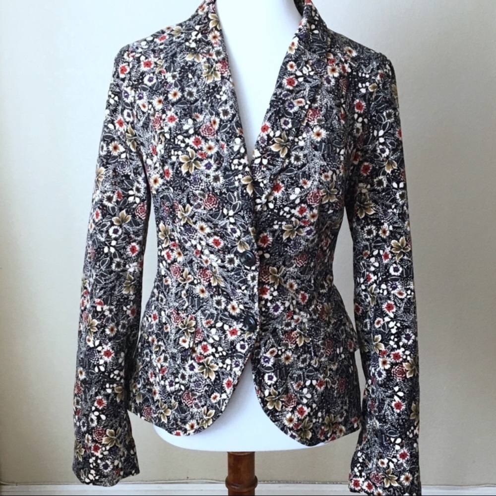 Anthropologie Curtsy Velvet Floral Blazer Size 10